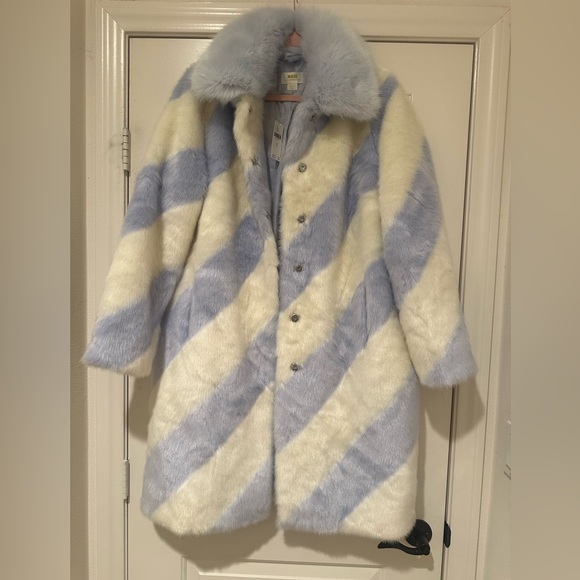 Maeve Faux Fur Stripe Coat in Blue Motif from Anthropologie New🆕 & Never Worn😍 - Picture 16 of 16